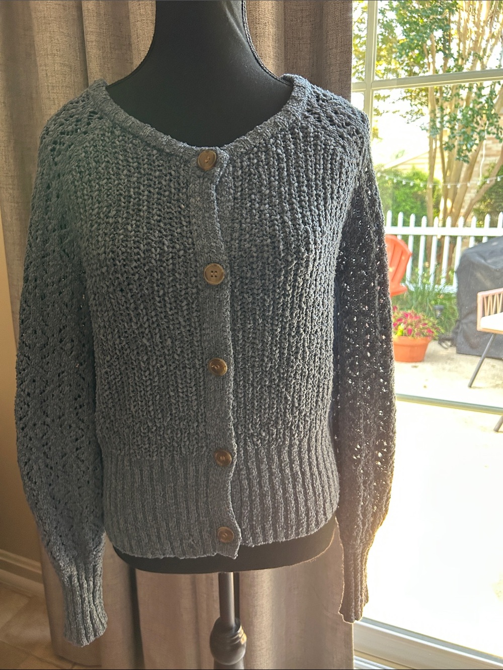 LC Lauren Conrad Gray Chunky Knit Button-Front Cardigan